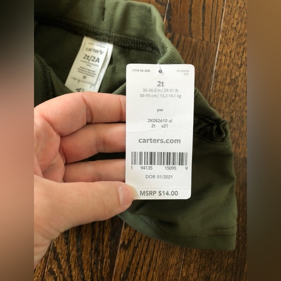 *NWT* Carter’s Girls 2/2T Olive Green Cotton Shorts w/Pockets & Waistband - Picture 6 of 6